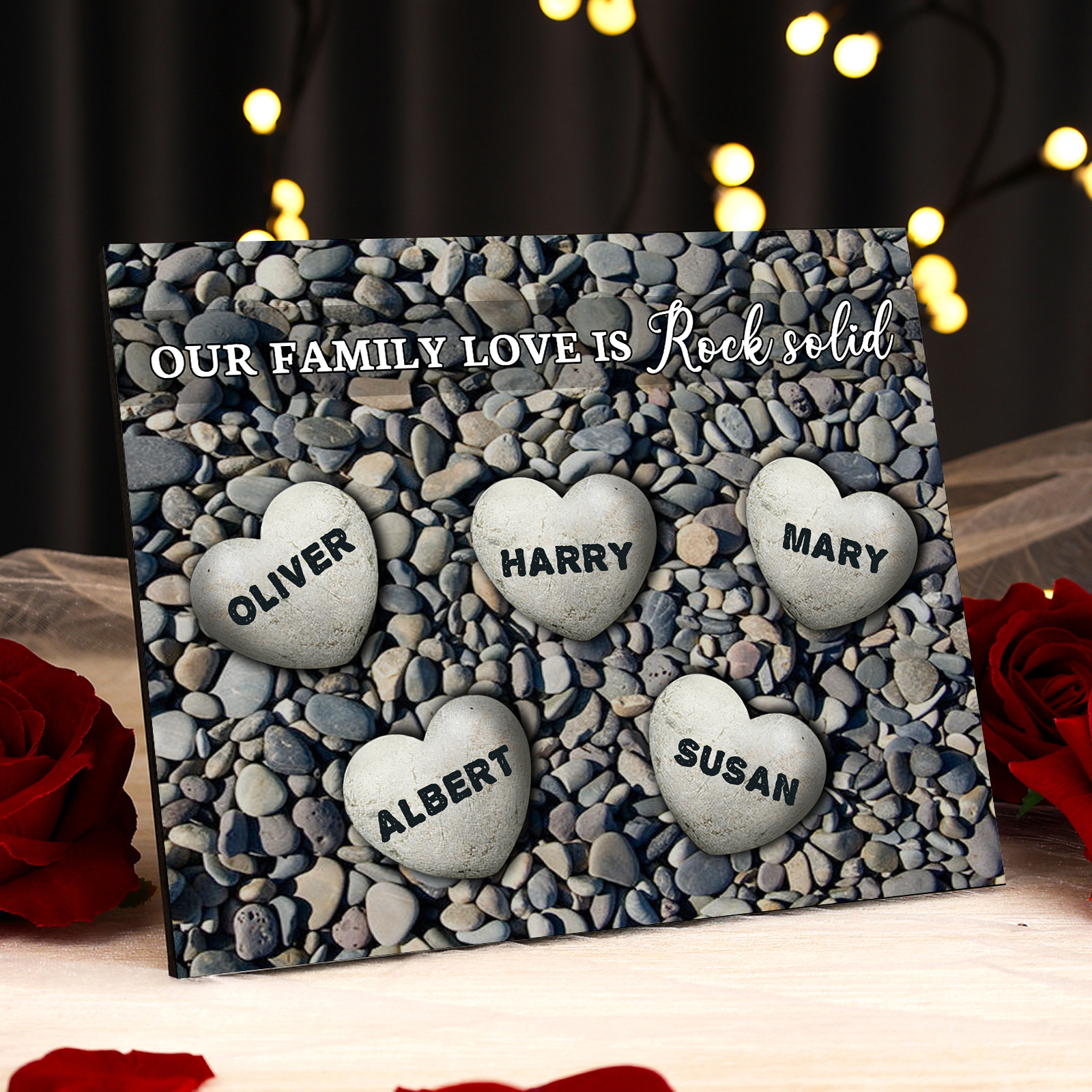 Personalized Wooden Plaque Custom 5 Nmaes Our Family Love is Rock Solid Gift for Mom | Lorajewel