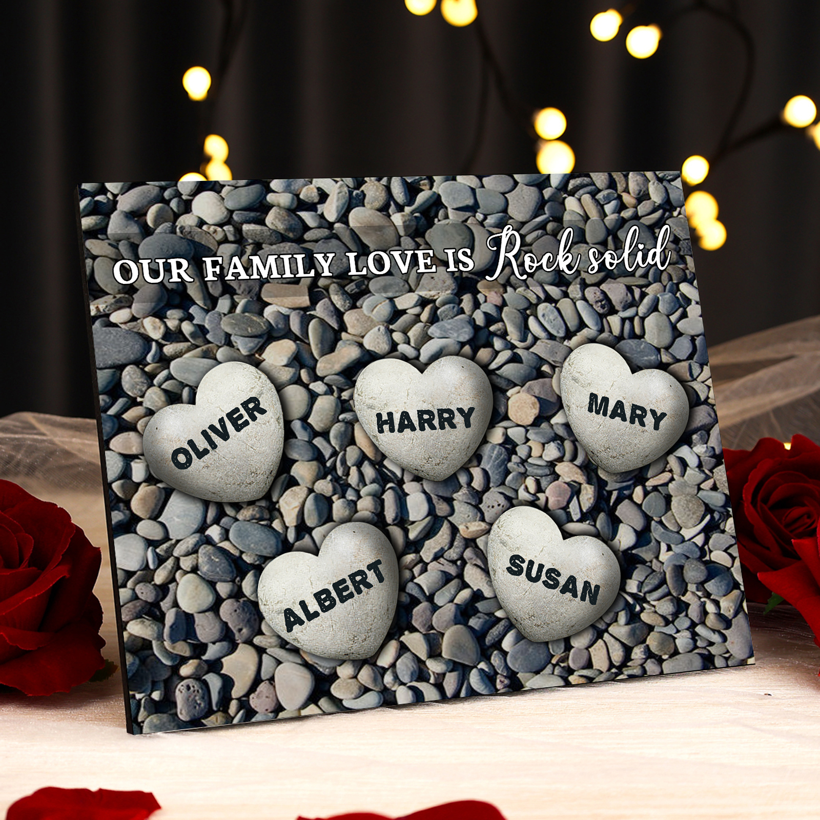 Personalized Wooden Plaque Custom 5 Nmaes Our Family Love is Rock Solid Gift for Mom | Lorajewel