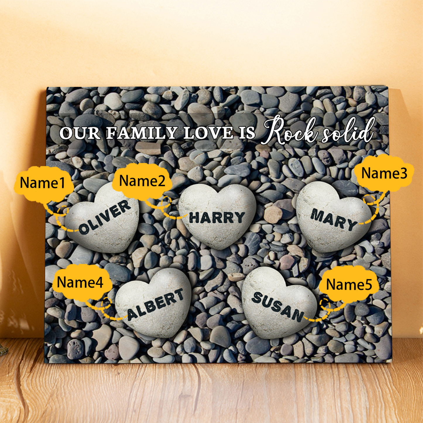 Personalized Wooden Plaque Custom 5 Nmaes Our Family Love is Rock Solid Gift for Mom | Lorajewel