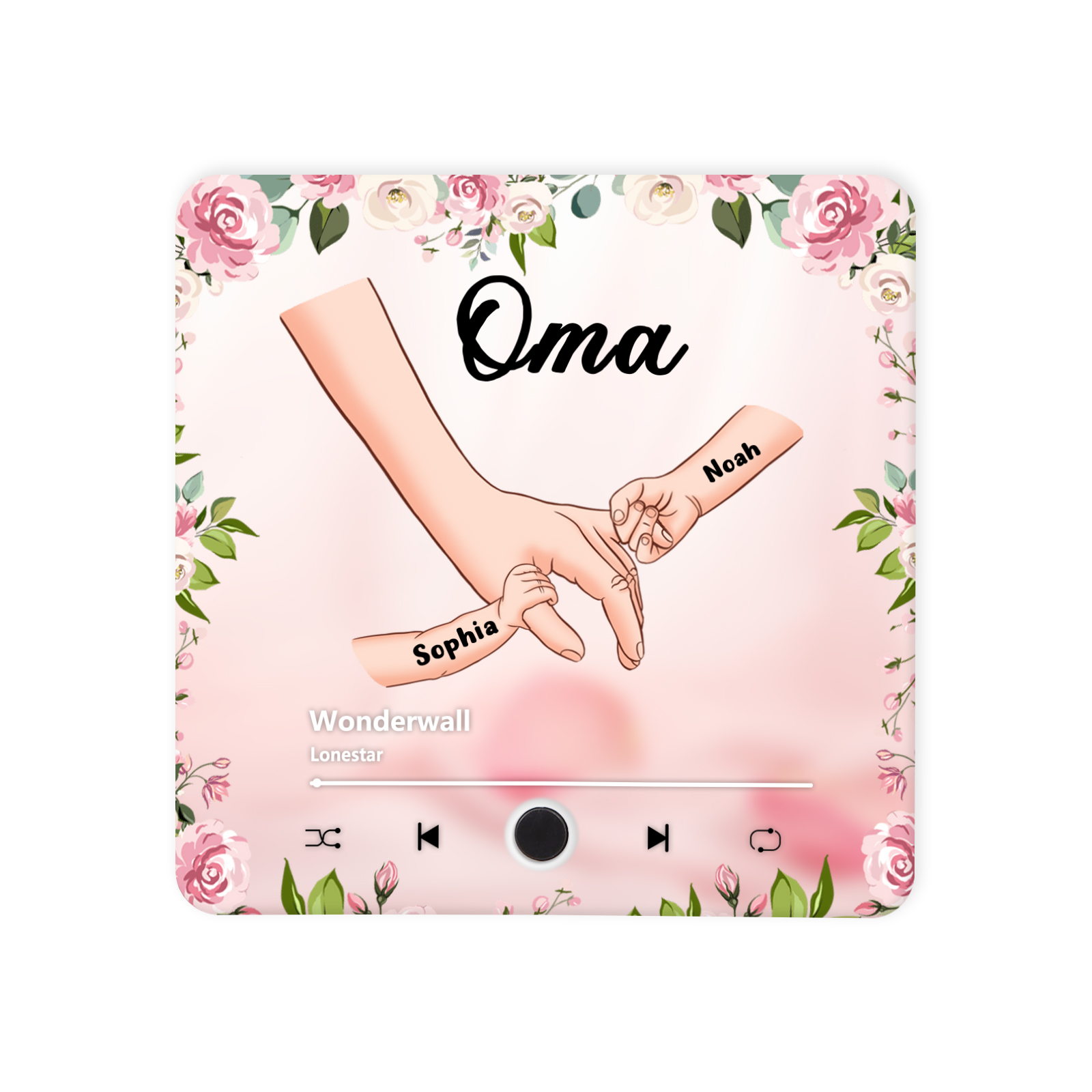 Personalized Hand-in-Hand Music Fridge Magnet Engraved 2 Names & 1 Text– Custom Special Gift For Mom/Nana/Nanny| lorajewel