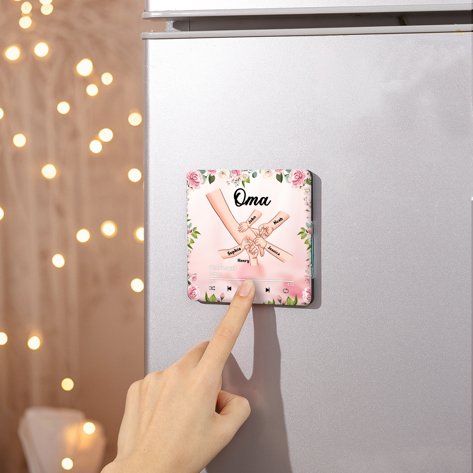 Personalized Hand-in-Hand Music Fridge Magnet Engraved 5 Names & 1 Text– Custom Special Gift For Mom/Nana/Nanny| lorajewel