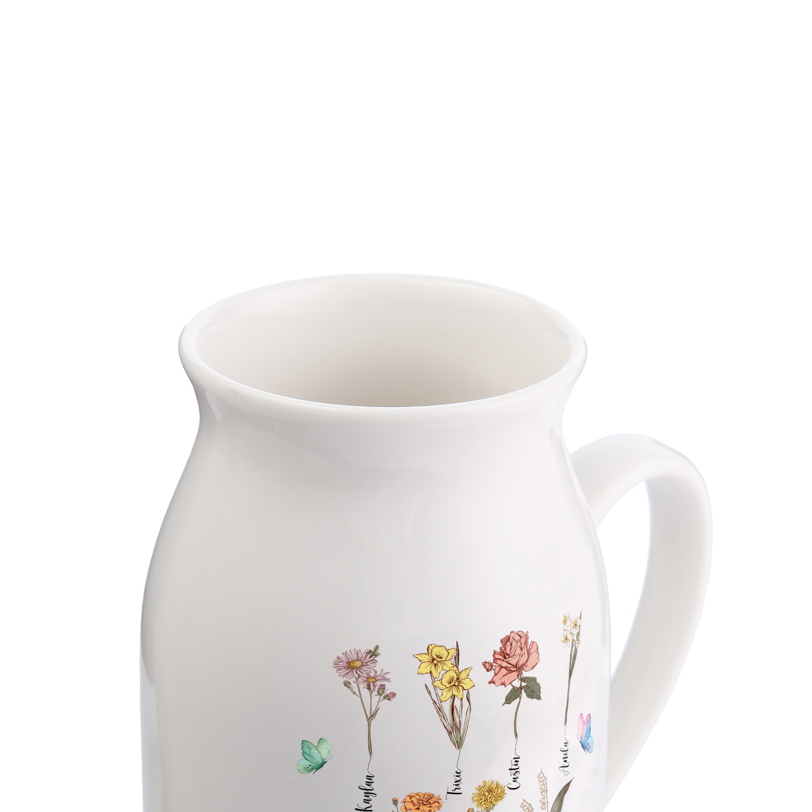 7 Names Personalized Vase with Birthday Flowers – Add 7 Names 2 Texts – Ceramic Custom Gift for Mom, Grandma, Family