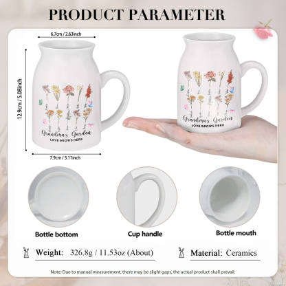 10 Names Personalized Vase with Birthday Flowers – Add 10 Names 2 Texts – Ceramic Custom Gift for Mom, Grandma, Family