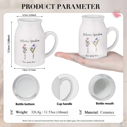 2 Names Personalized Vase with Birthday Flowers – Add 2 Names 2 Texts – Ceramic Custom Gift for Mom, Grandma, Family