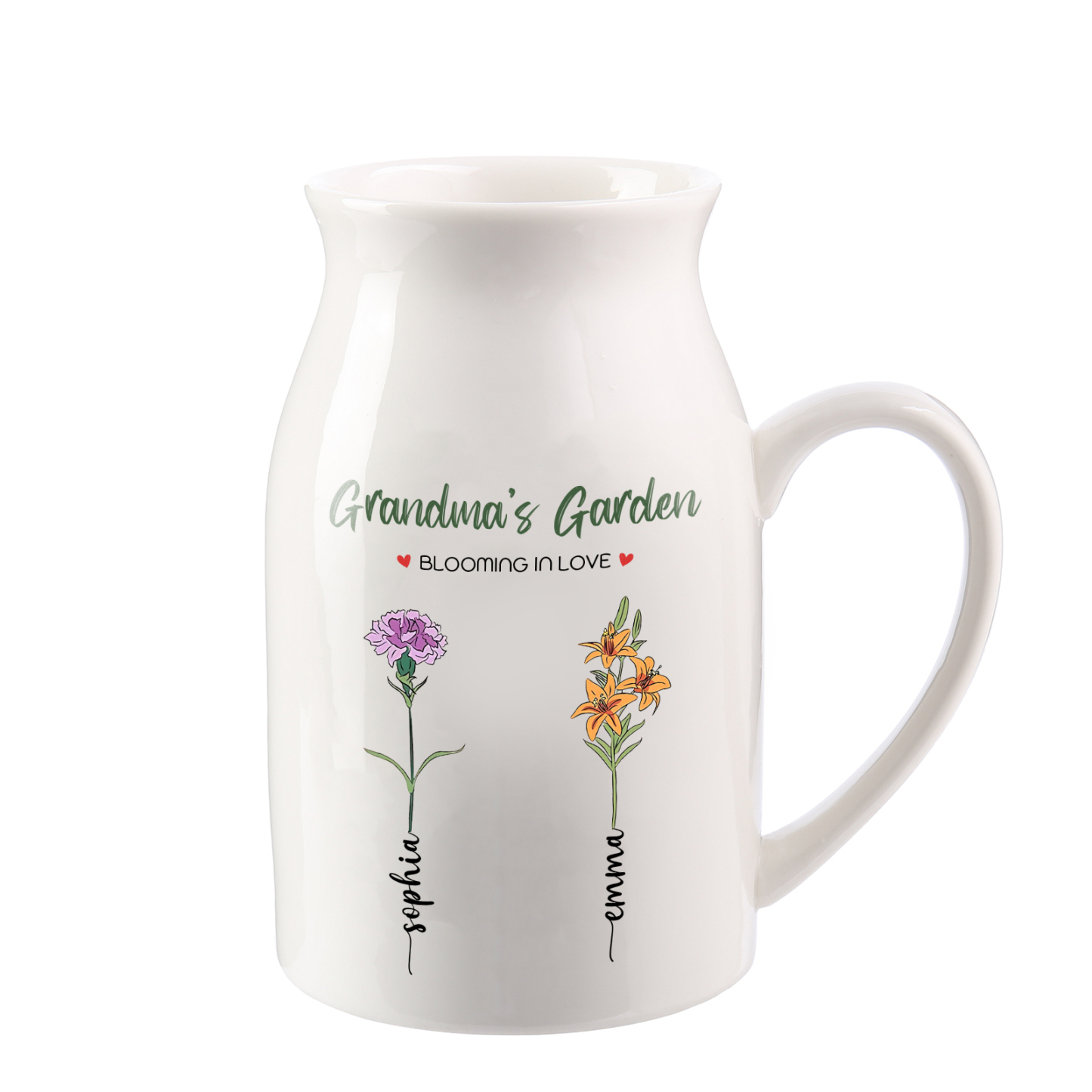 2 Names Personalised Ceramic Birthday Flower Jug Vase – Gift for Mom, Grandma, or Friend | Lorajewel