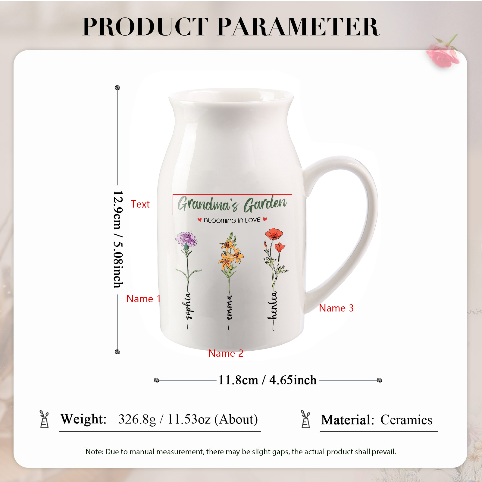 3 Names Personalised Ceramic Birthday Flower Jug Vase – Gift for Mom, Grandma, or Friend | Lorajewel
