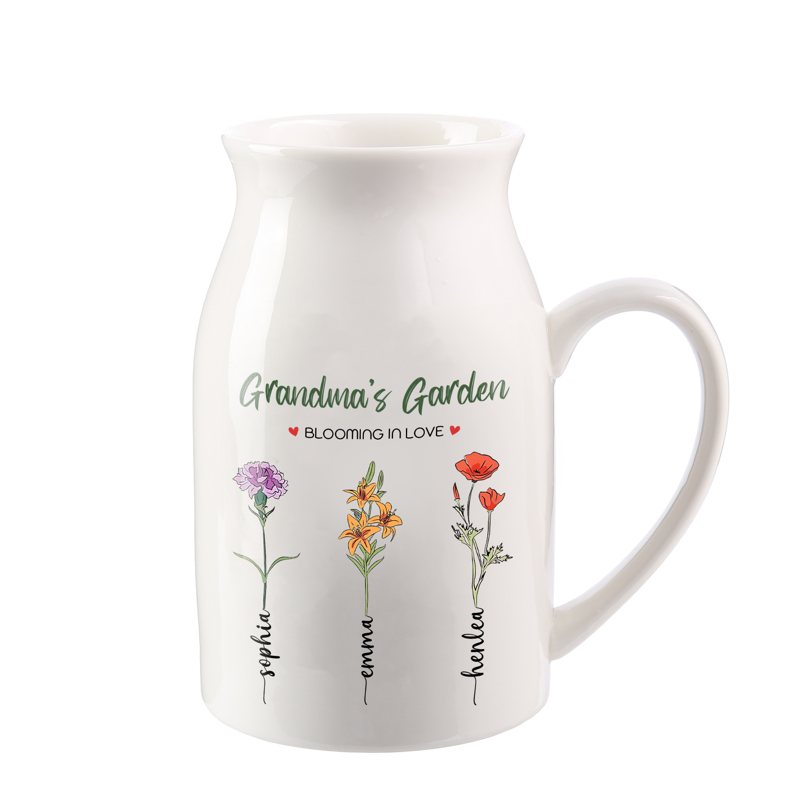 3 Names Personalised Ceramic Birthday Flower Jug Vase – Gift for Mom, Grandma, or Friend | Lorajewel