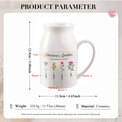 4 Names Personalised Ceramic Birthday Flower Jug Vase – Gift for Mom, Grandma, or Friend | Lorajewel