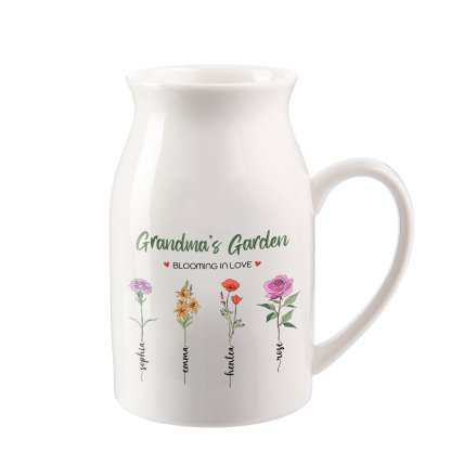 4 Names Personalised Ceramic Birthday Flower Jug Vase – Gift for Mom, Grandma, or Friend | Lorajewel