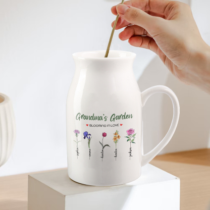 5 Names Personalised Ceramic Birthday Flower Jug Vase – Gift for Mom, Grandma, or Friend | Lorajewel