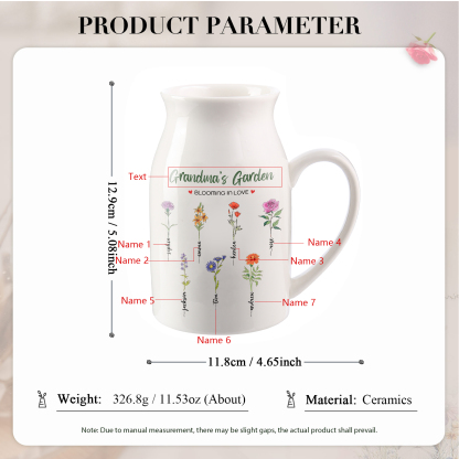 7 Names Personalised Ceramic Birthday Flower Jug Vase – Gift for Mom, Grandma, or Friend | Lorajewel