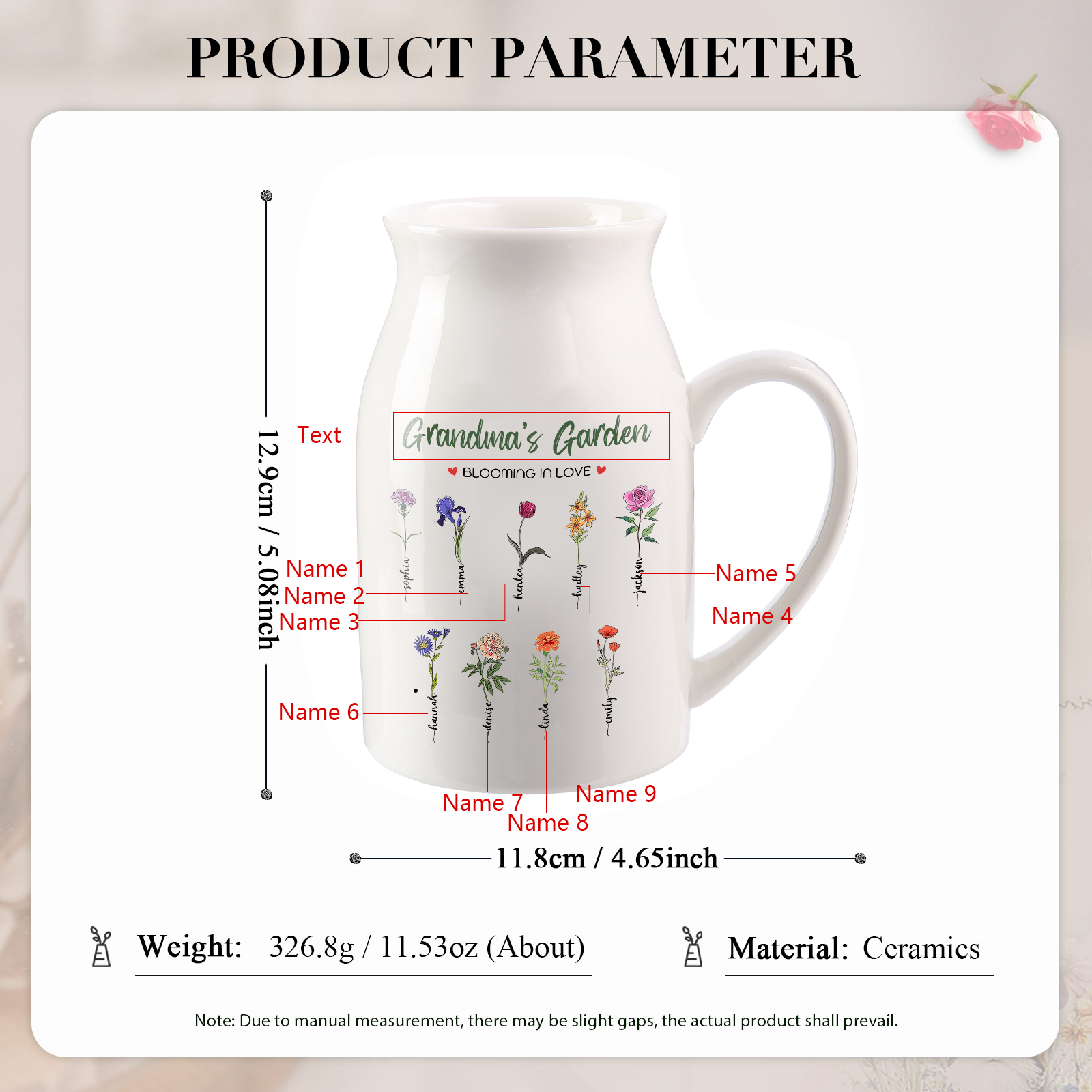 9 Names Personalised Ceramic Birthday Flower Jug Vase – Gift for Mom, Grandma, or Friend | Lorajewel