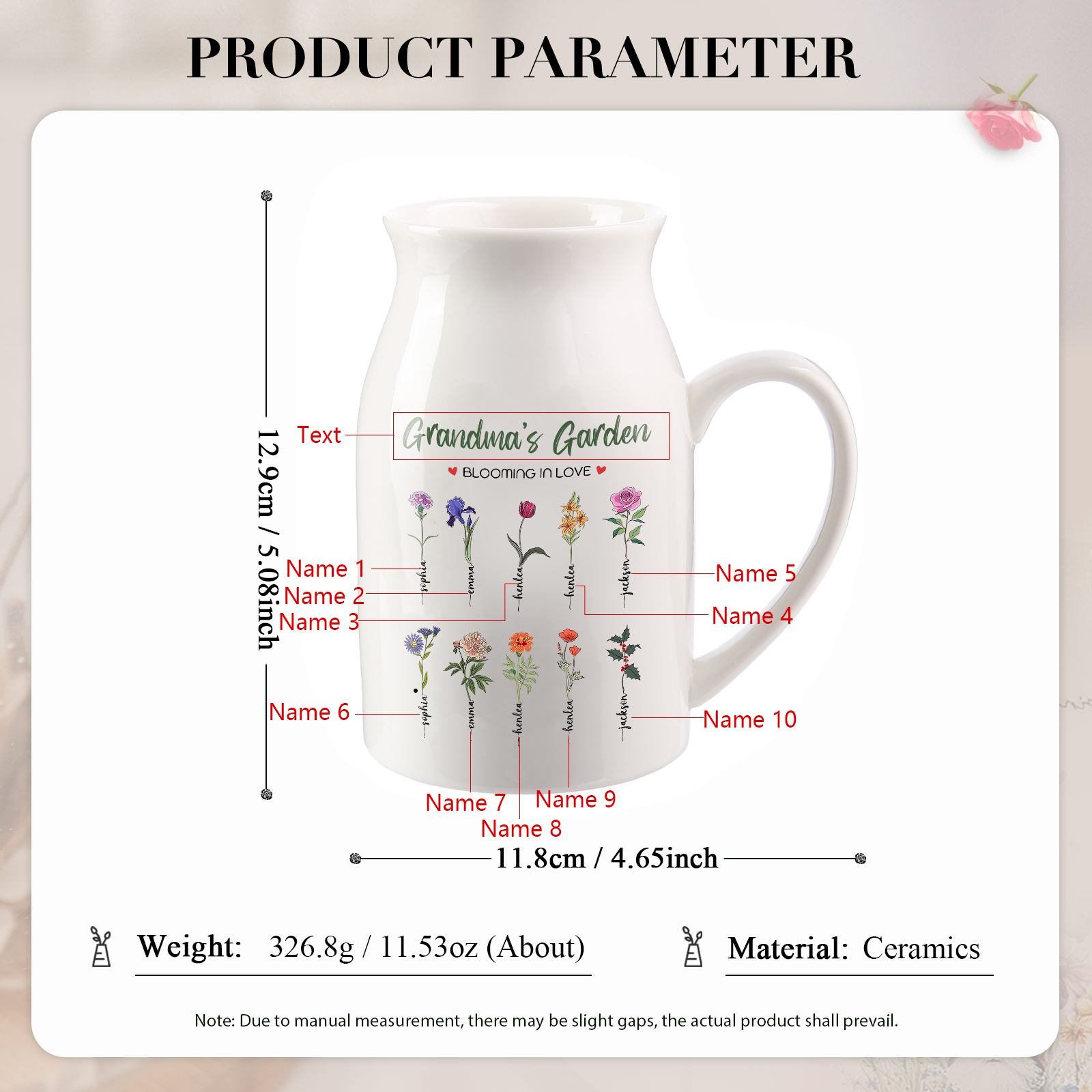 10 Names Personalised Ceramic Birthday Flower Jug Vase – Gift for Mom, Grandma, or Friend | Lorajewel