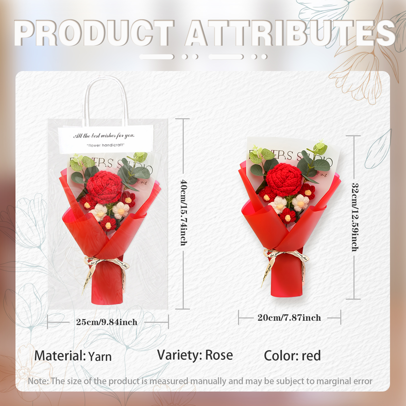 Handcrafted Yarn Flower Bouquet – Rose&Sunflower&Carnation Gift for Mom or Loved One | Lorajewel