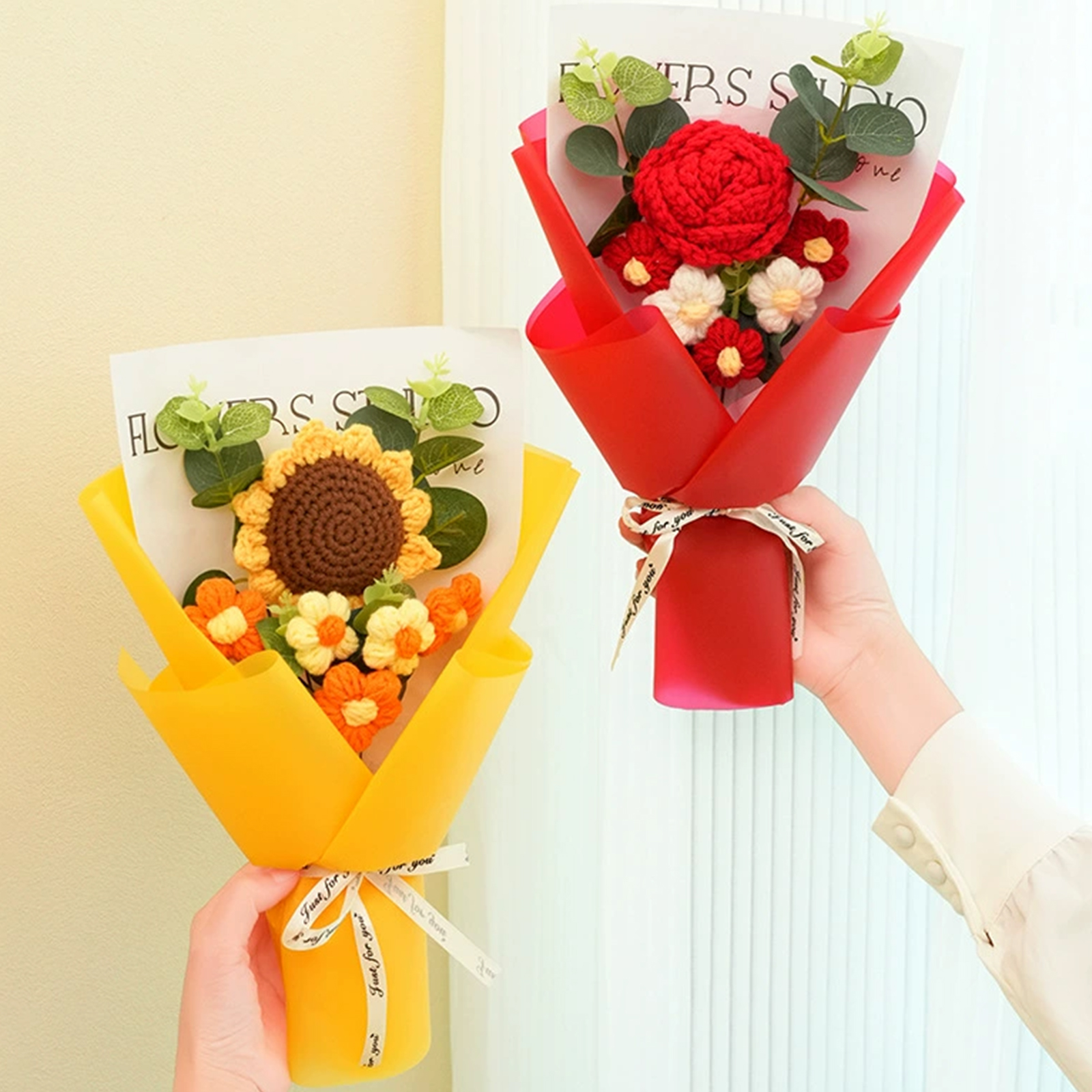 Handcrafted Yarn Flower Bouquet – Rose&Sunflower&Carnation Gift for Mom or Loved One | Lorajewel