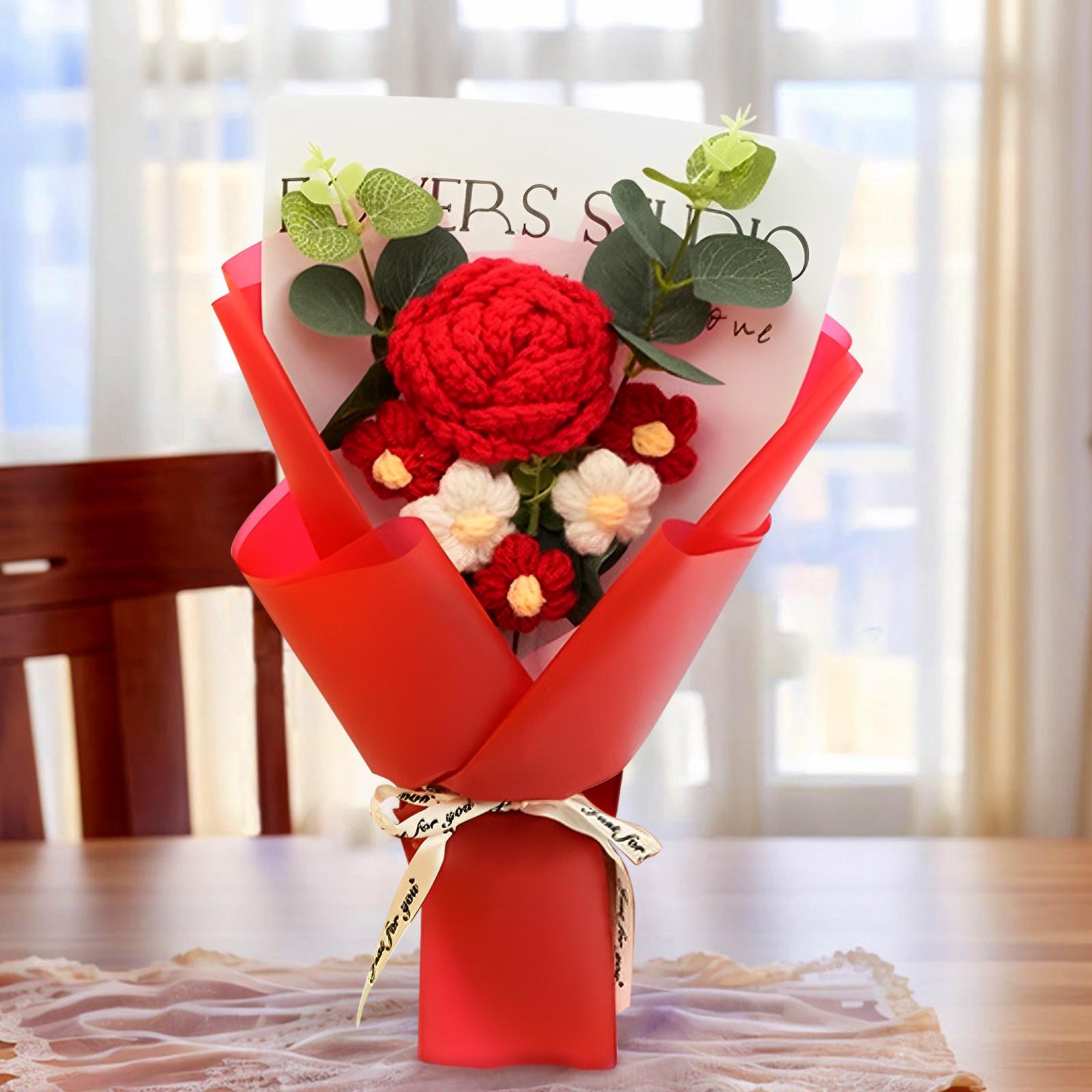 Handcrafted Yarn Flower Bouquet – Rose&Sunflower&Carnation Gift for Mom or Loved One | Lorajewel