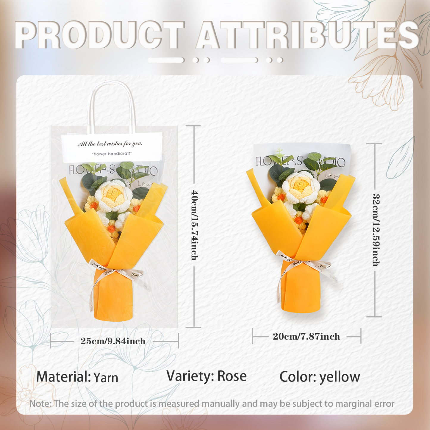 Handcrafted Yarn Flower Bouquet – Rose&Sunflower&Carnation Gift for Mom or Loved One | Lorajewel