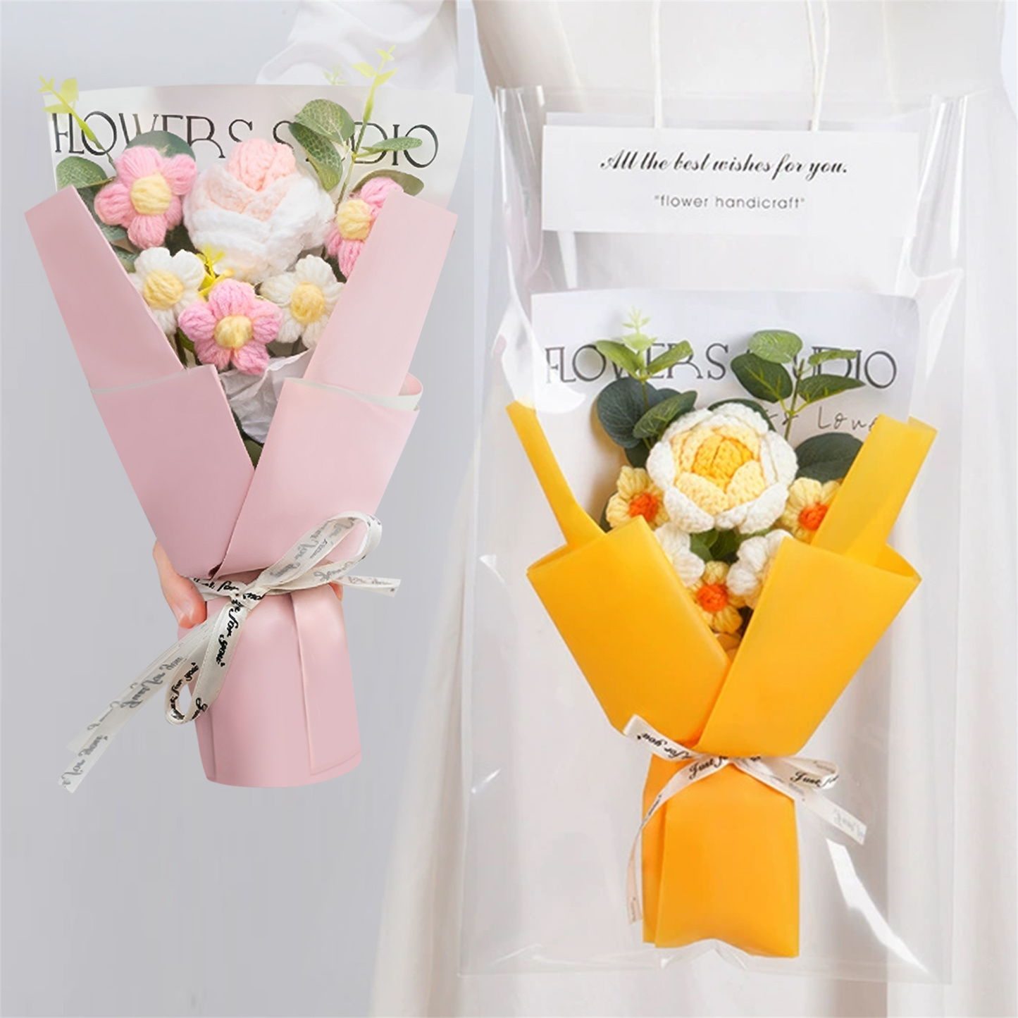 Handcrafted Yarn Flower Bouquet – Rose&Sunflower&Carnation Gift for Mom or Loved One | Lorajewel