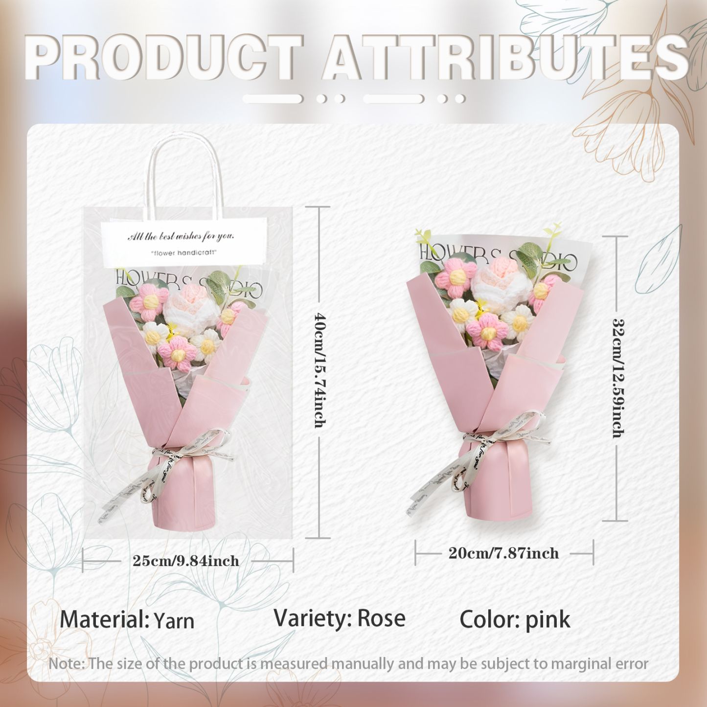 Handcrafted Yarn Flower Bouquet – Rose&Sunflower&Carnation Gift for Mom or Loved One | Lorajewel