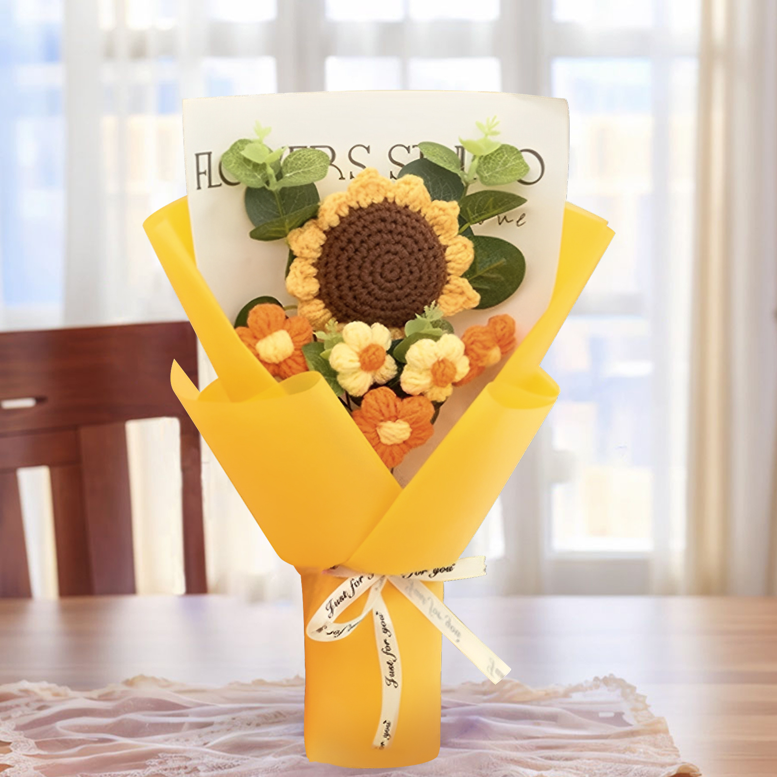 Handcrafted Yarn Flower Bouquet – Rose&Sunflower&Carnation Gift for Mom or Loved One | Lorajewel