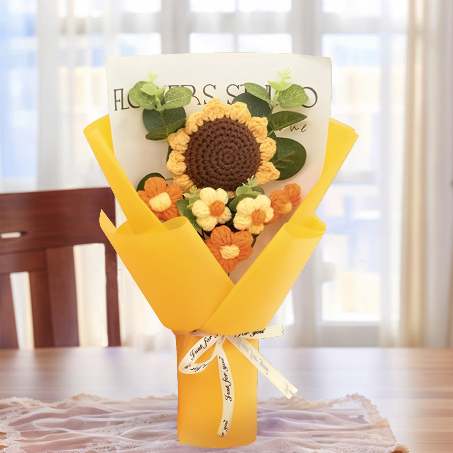 Handcrafted Yarn Flower Bouquet – Rose&Sunflower&Carnation Gift for Mom or Loved One | Lorajewel