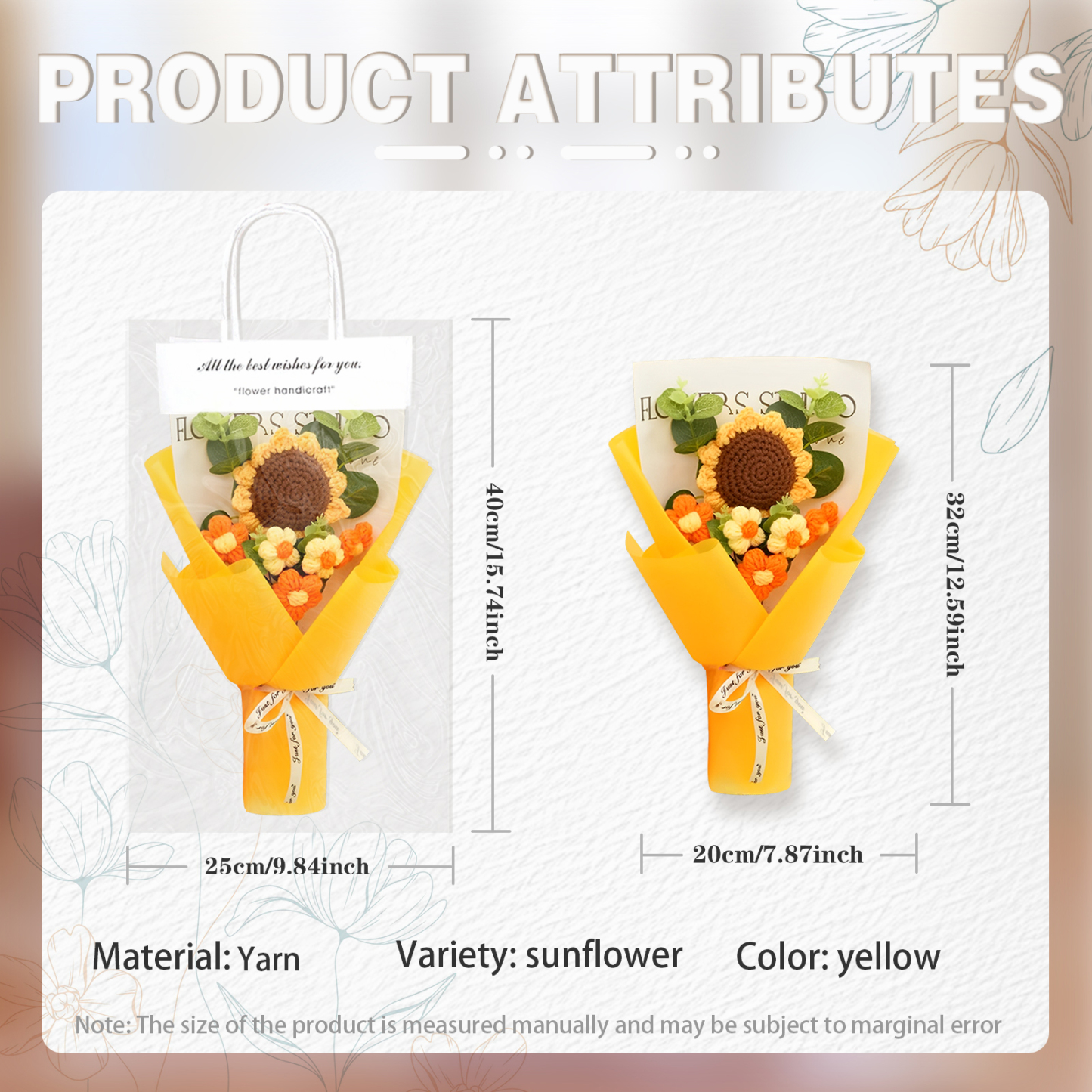 Handcrafted Yarn Flower Bouquet – Rose&Sunflower&Carnation Gift for Mom or Loved One | Lorajewel