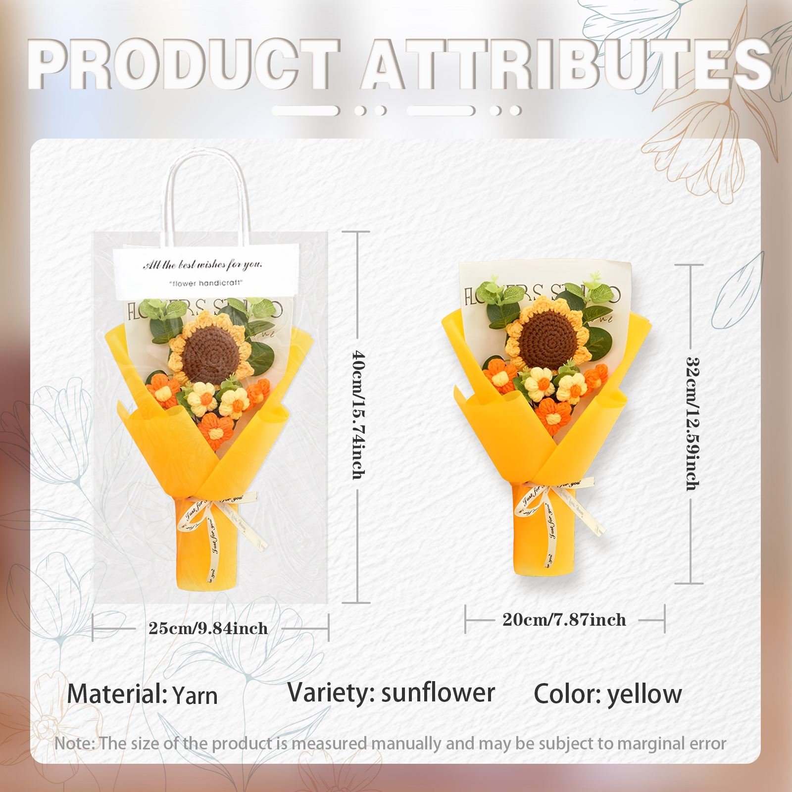 Handcrafted Yarn Flower Bouquet – Rose&Sunflower&Carnation Gift for Mom or Loved One | Lorajewel