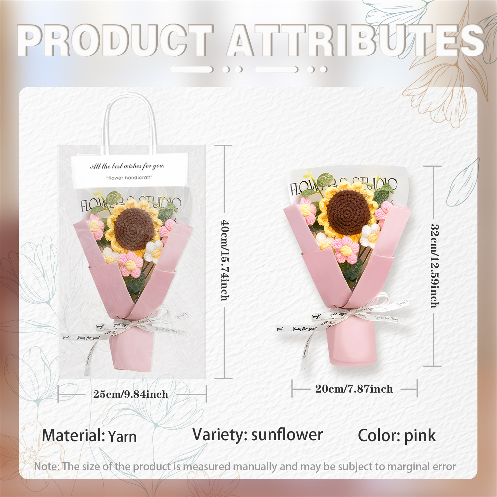 Handcrafted Yarn Flower Bouquet – Rose&Sunflower&Carnation Gift for Mom or Loved One | Lorajewel