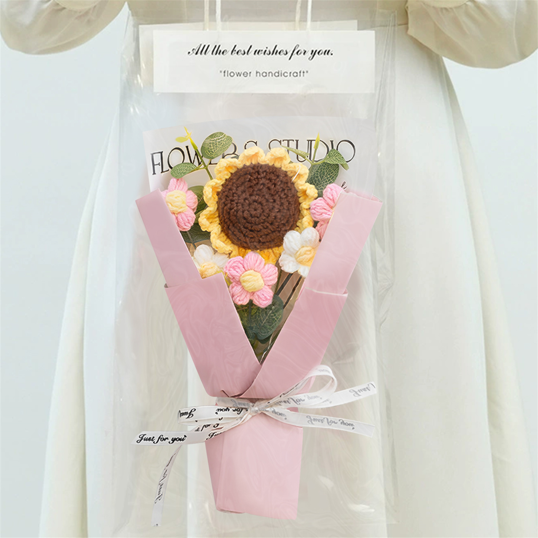 Handcrafted Yarn Flower Bouquet – Rose&Sunflower&Carnation Gift for Mom or Loved One | Lorajewel