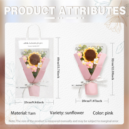 Handcrafted Yarn Flower Bouquet – Rose&Sunflower&Carnation Gift for Mom or Loved One | Lorajewel
