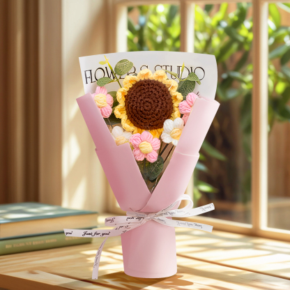 Handcrafted Yarn Flower Bouquet – Rose&Sunflower&Carnation Gift for Mom or Loved One | Lorajewel
