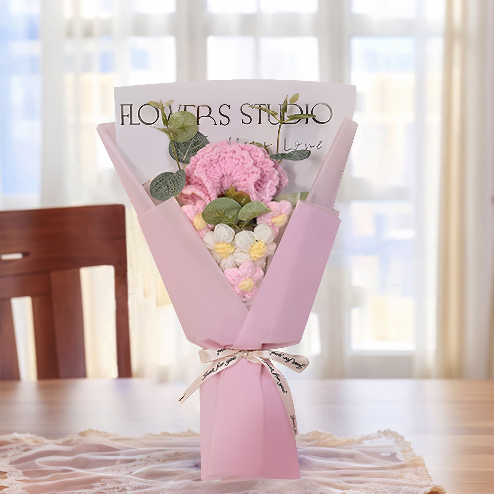 Handcrafted Yarn Flower Bouquet – Rose&Sunflower&Carnation Gift for Mom or Loved One | Lorajewel