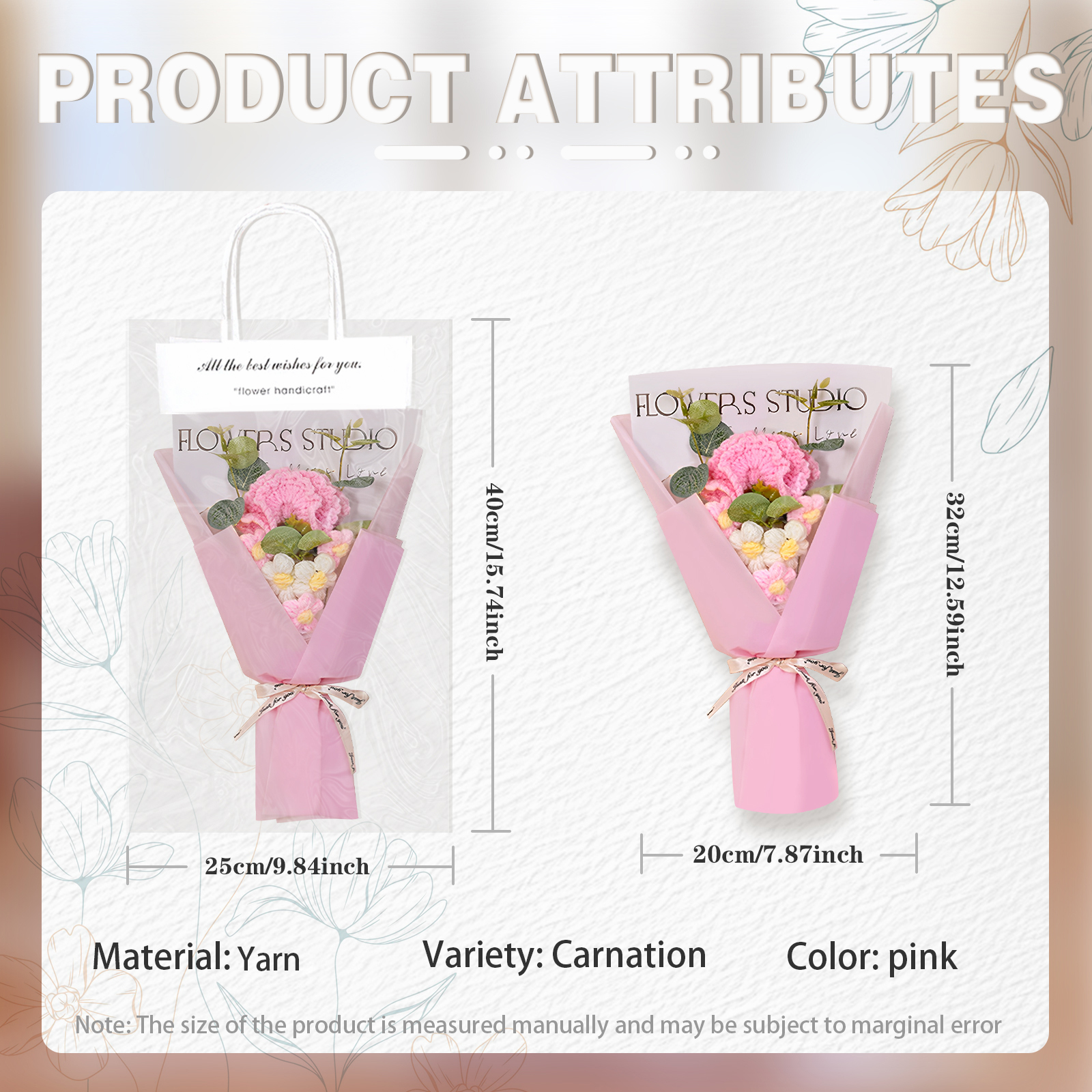 Handcrafted Yarn Flower Bouquet – Rose&Sunflower&Carnation Gift for Mom or Loved One | Lorajewel