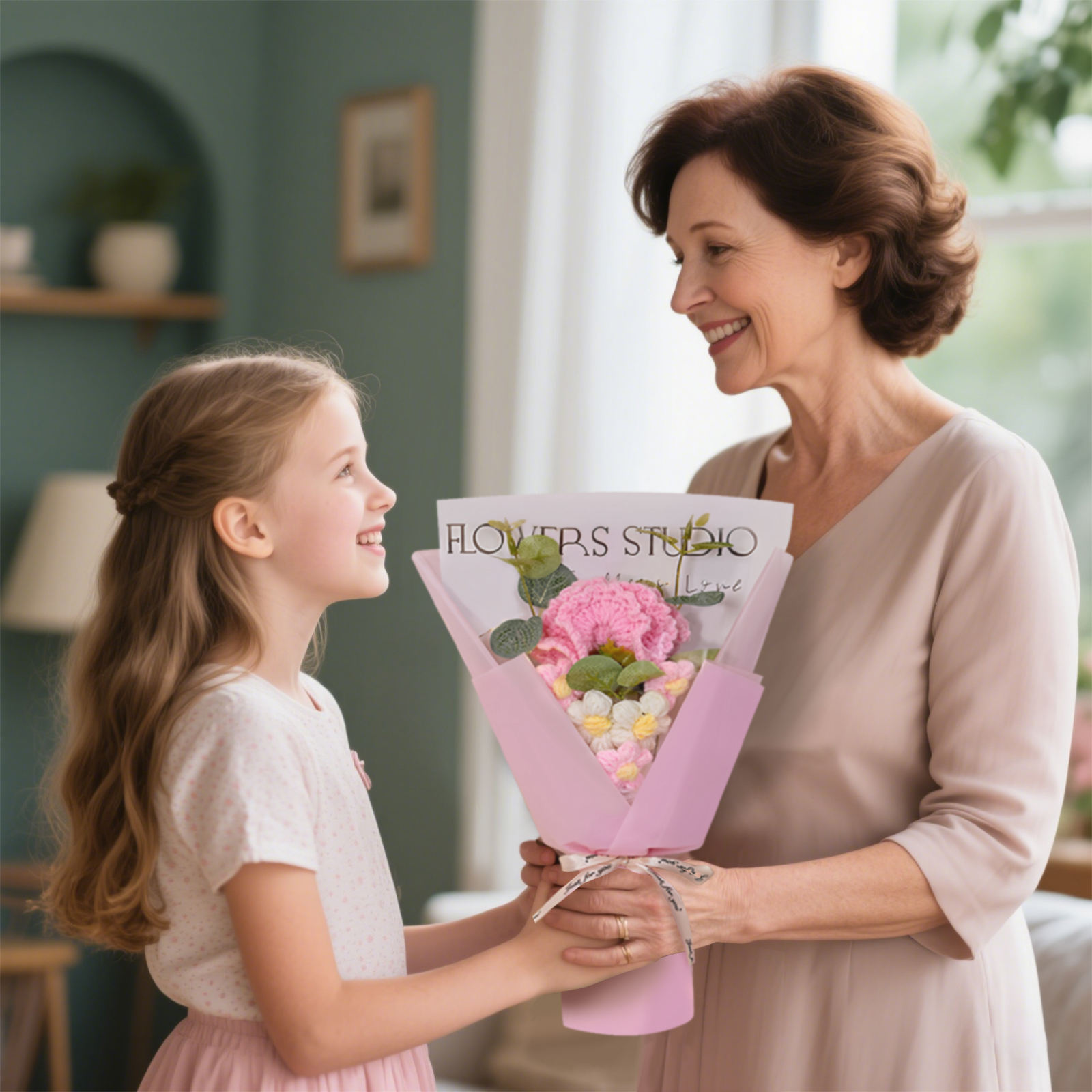 Handcrafted Yarn Flower Bouquet – Rose&Sunflower&Carnation Gift for Mom or Loved One | Lorajewel