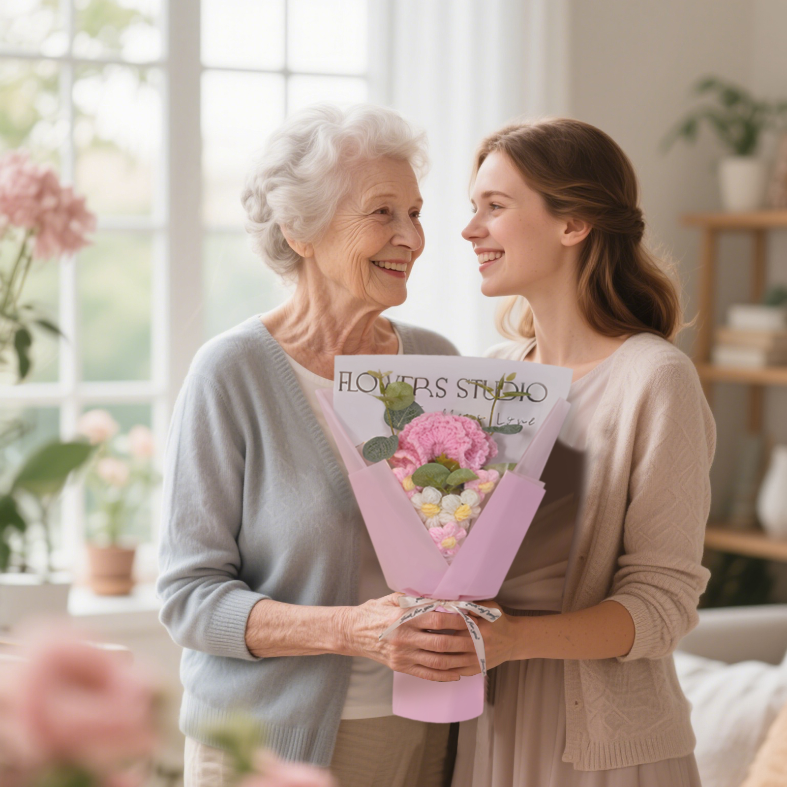 Handcrafted Yarn Flower Bouquet – Rose&Sunflower&Carnation Gift for Mom or Loved One | Lorajewel