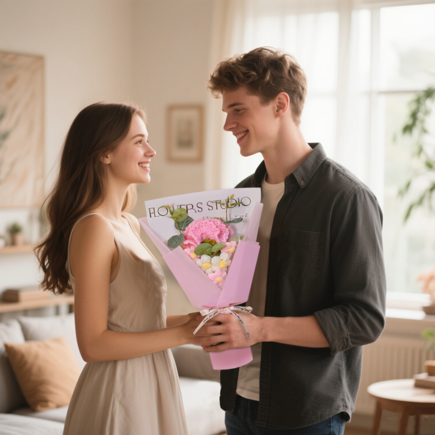 Handcrafted Yarn Flower Bouquet – Rose&Sunflower&Carnation Gift for Mom or Loved One | Lorajewel