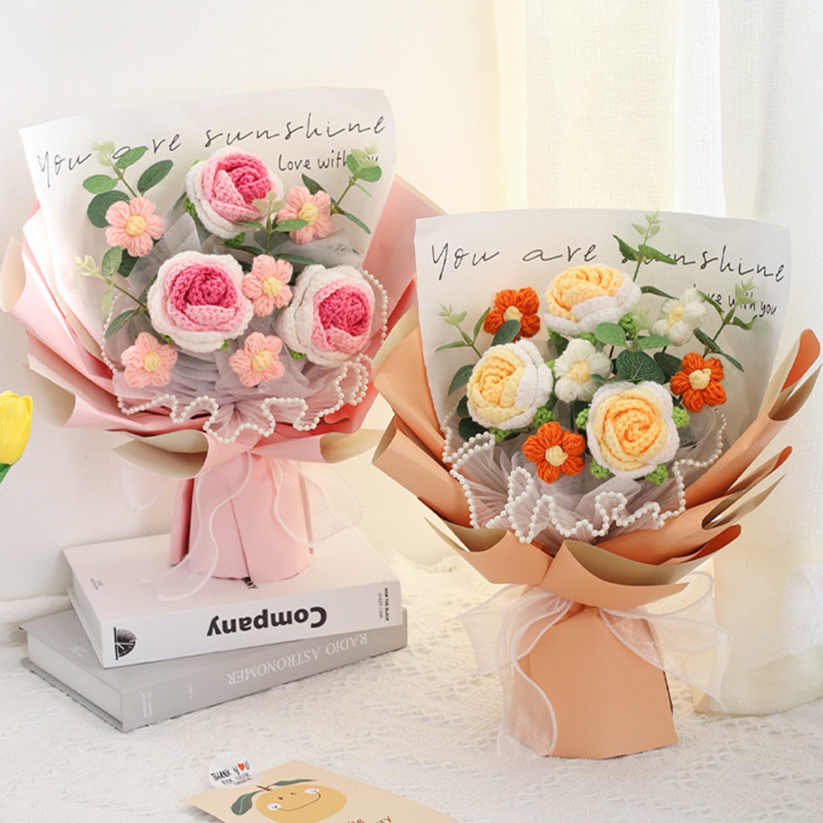 "You Are Sunshine" Knitted Yarn Rose Bouquet – Handmade Gift with Gift Bag | Lorajewel