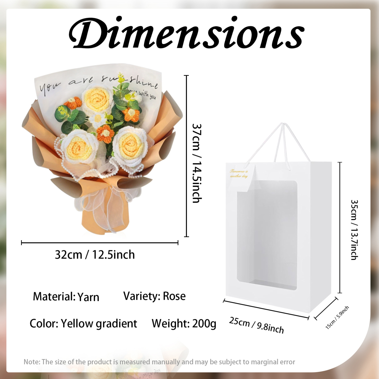 "You Are Sunshine" Knitted Yarn Rose Bouquet – Handmade Gift with Gift Bag | Lorajewel