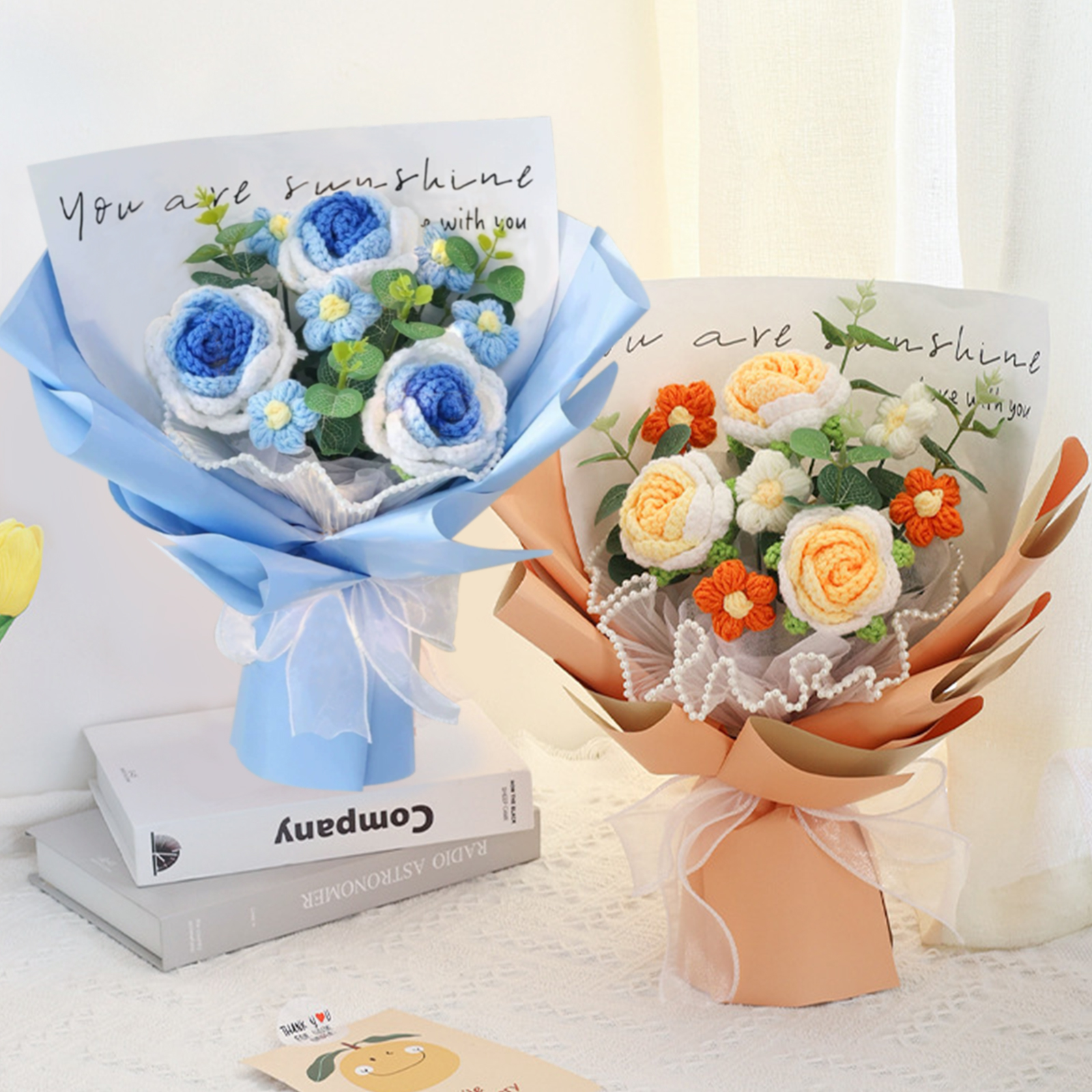 "You Are Sunshine" Knitted Yarn Rose Bouquet – Handmade Gift with Gift Bag | Lorajewel