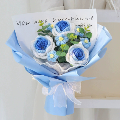 "You Are Sunshine" Knitted Yarn Rose Bouquet – Handmade Gift with Gift Bag | Lorajewel