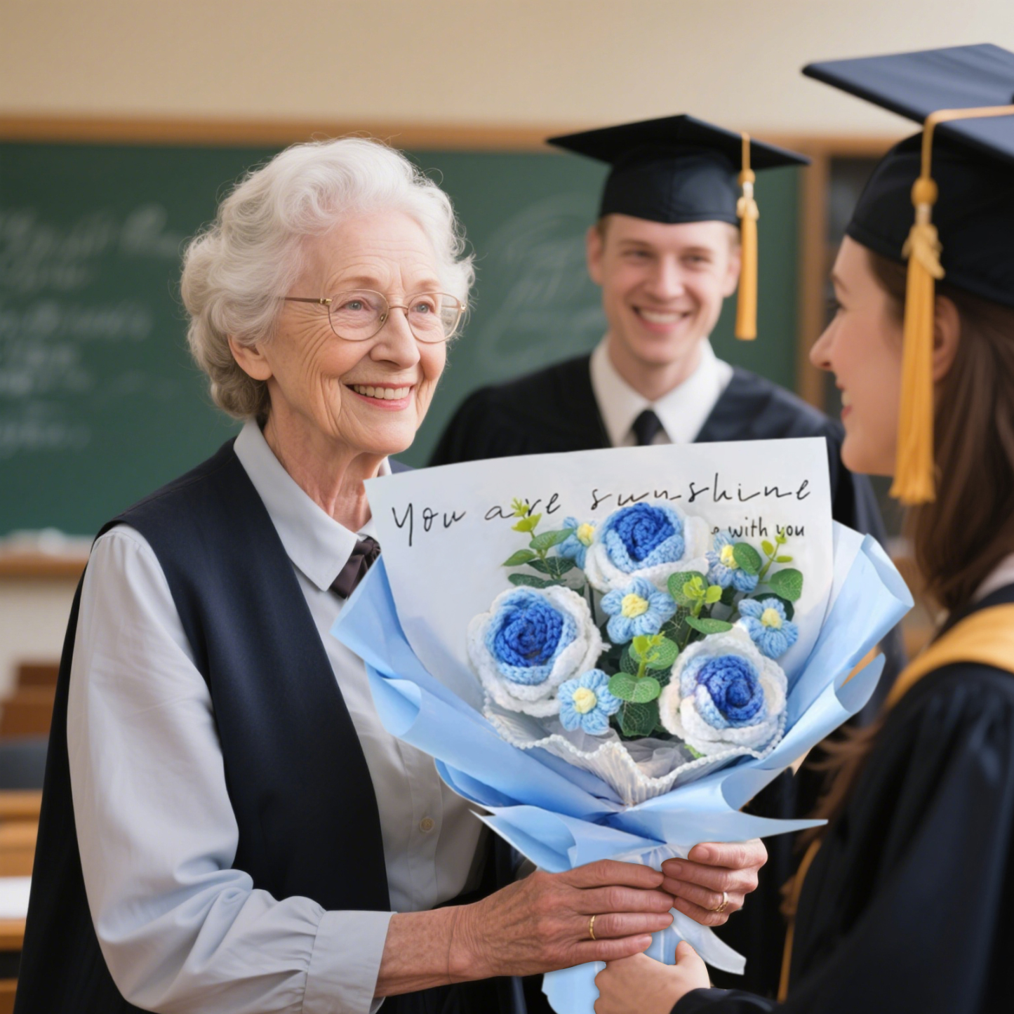 "You Are Sunshine" Knitted Yarn Rose Bouquet – Handmade Gift with Gift Bag | Lorajewel