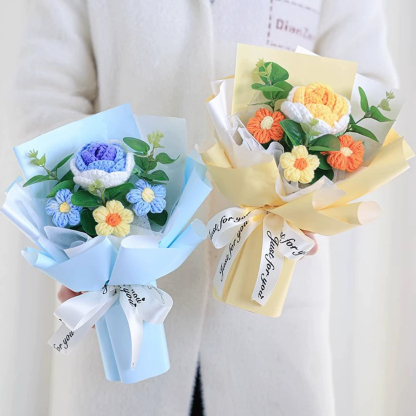 "You Are Sunshine" Knitted Yarn Rose Bouquet – Handmade Gift with Gift Bag | Lorajewel
