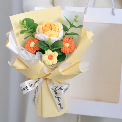 "You Are Sunshine" Knitted Yarn Rose Bouquet – Handmade Gift with Gift Bag | Lorajewel