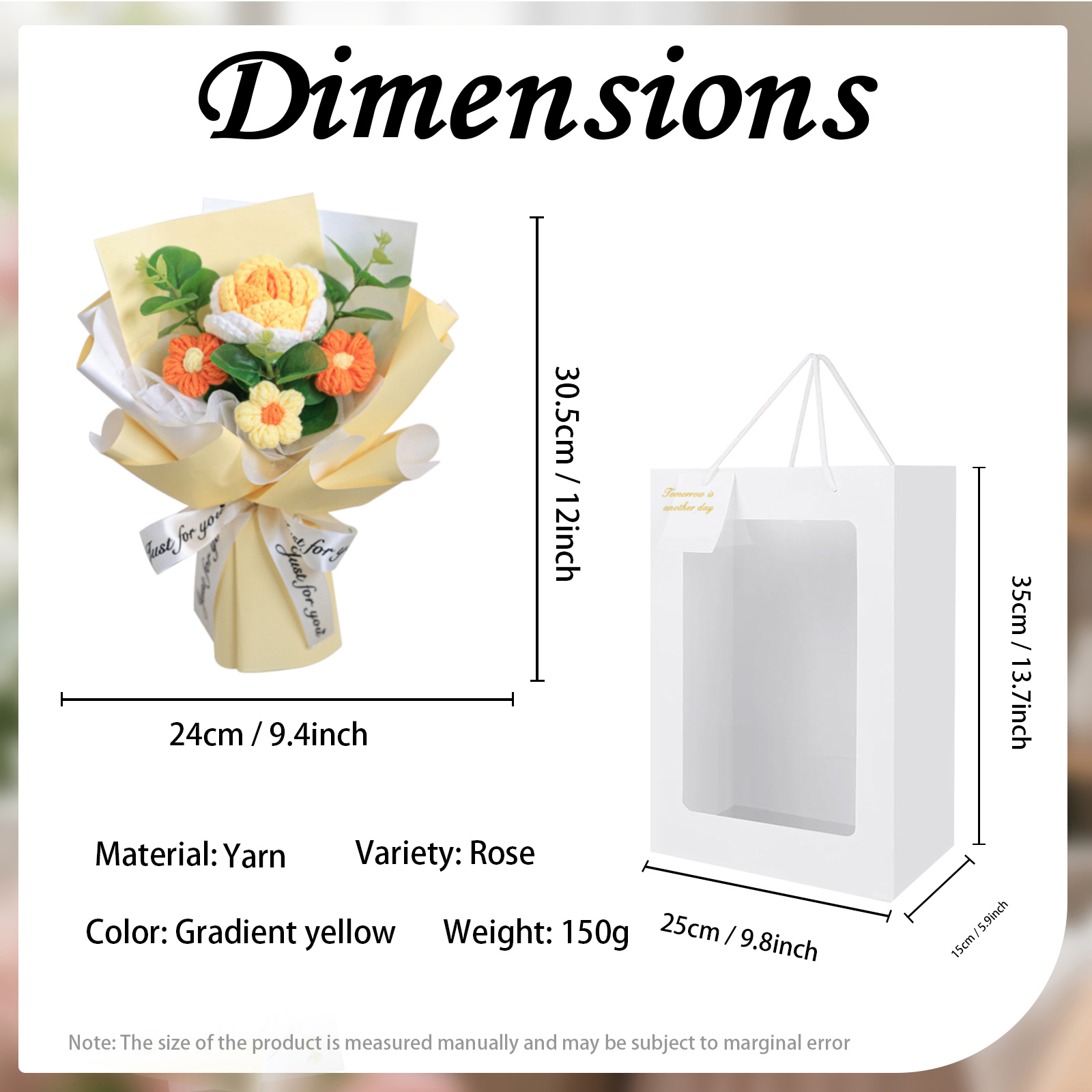 "You Are Sunshine" Knitted Yarn Rose Bouquet – Handmade Gift with Gift Bag | Lorajewel