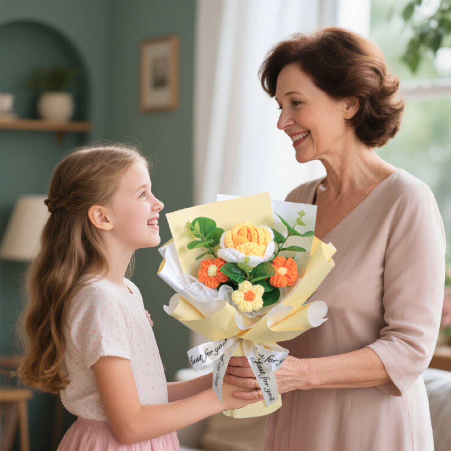 "You Are Sunshine" Knitted Yarn Rose Bouquet – Handmade Gift with Gift Bag | Lorajewel