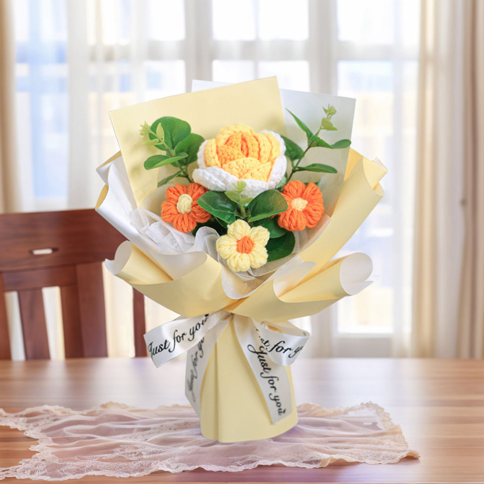 "You Are Sunshine" Knitted Yarn Rose Bouquet – Handmade Gift with Gift Bag | Lorajewel