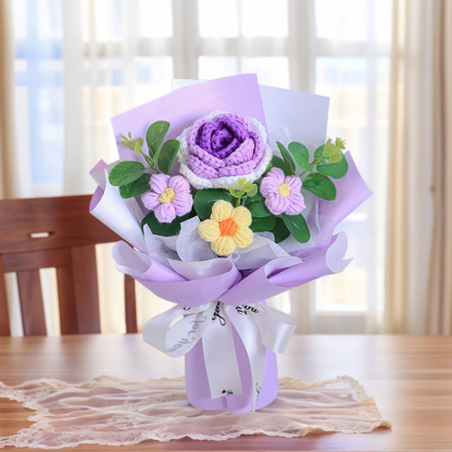 "You Are Sunshine" Knitted Yarn Rose Bouquet – Handmade Gift with Gift Bag | Lorajewel
