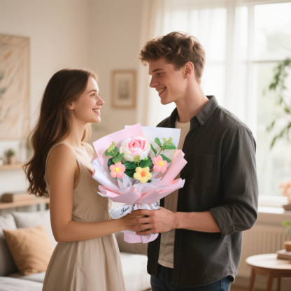 "You Are Sunshine" Knitted Yarn Rose Bouquet – Handmade Gift with Gift Bag | Lorajewel