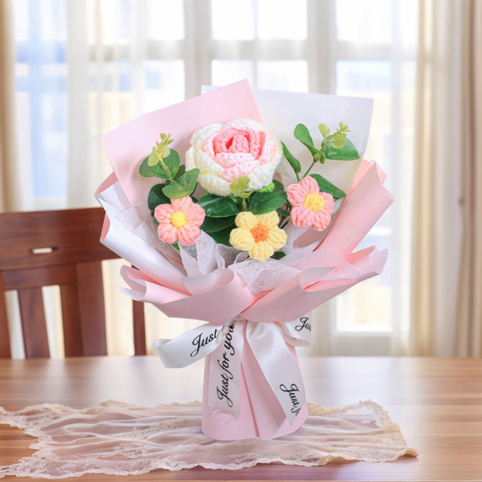 "You Are Sunshine" Knitted Yarn Rose Bouquet – Handmade Gift with Gift Bag | Lorajewel