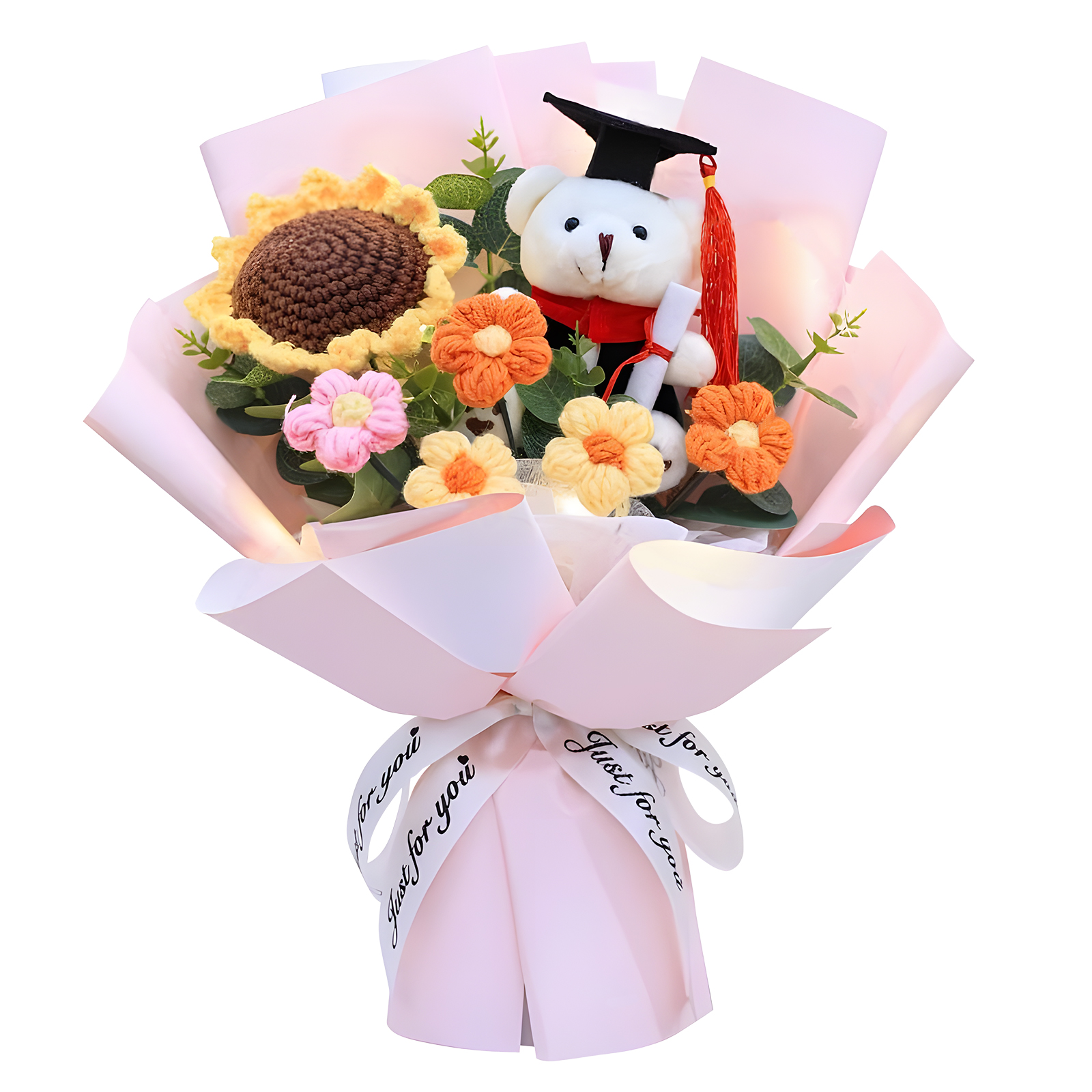 Graduation Teddy Bear Bouquet – Crochet Flower Gift with Cap and Scroll | Lorajewel